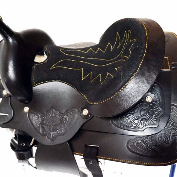NWOT Black Leather Youth Western Saddle EXTRA SHIP - Picture 2 of 6
